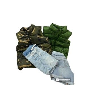 4pc Lot Boy Clothes Sz 3T Old Navy Winter Fall Green Puffy Vest Blue Jean Shorts
